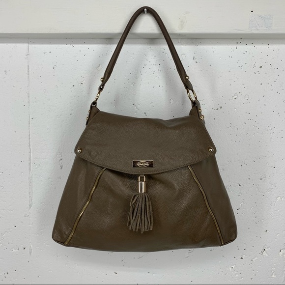 Onna Ehrlich Taupe Tassel Leather Shoulder Bag - Picture 1 of 16